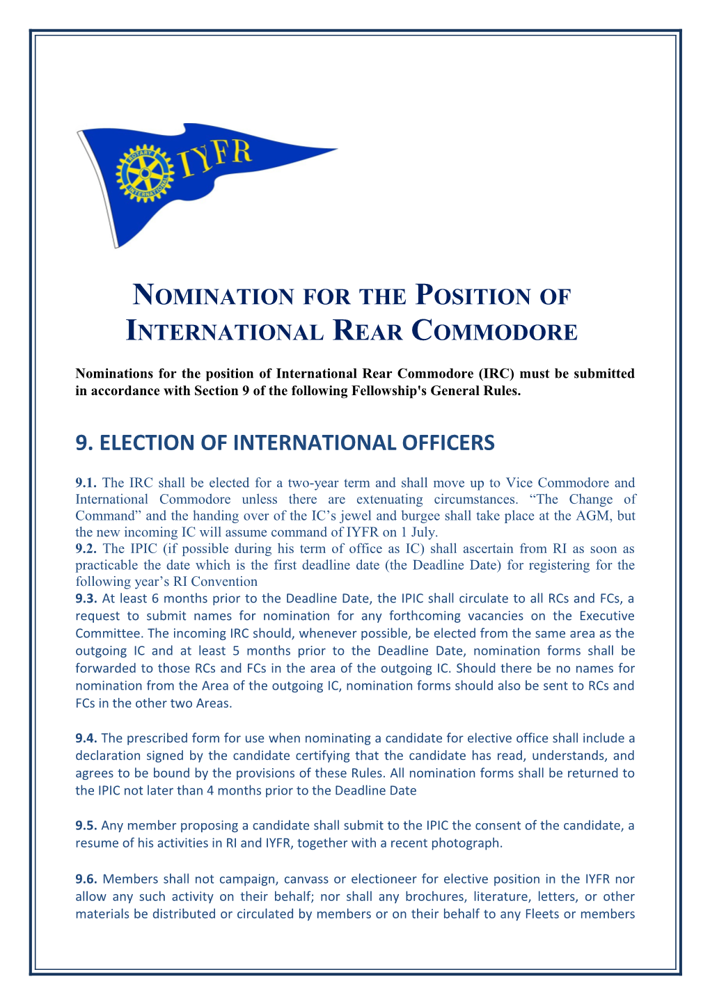 Nomination for the Position Of