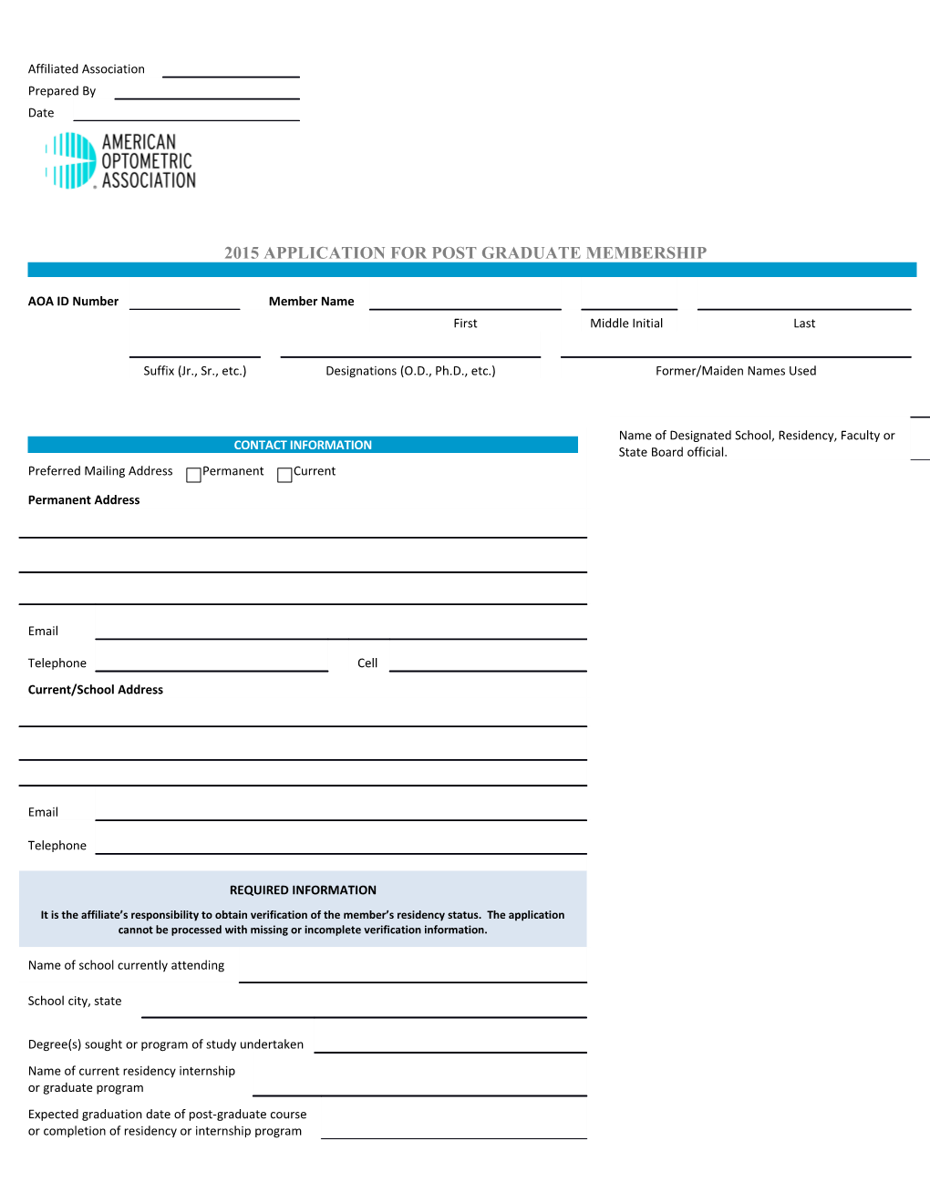 2015 Application for Post Graduate Membership