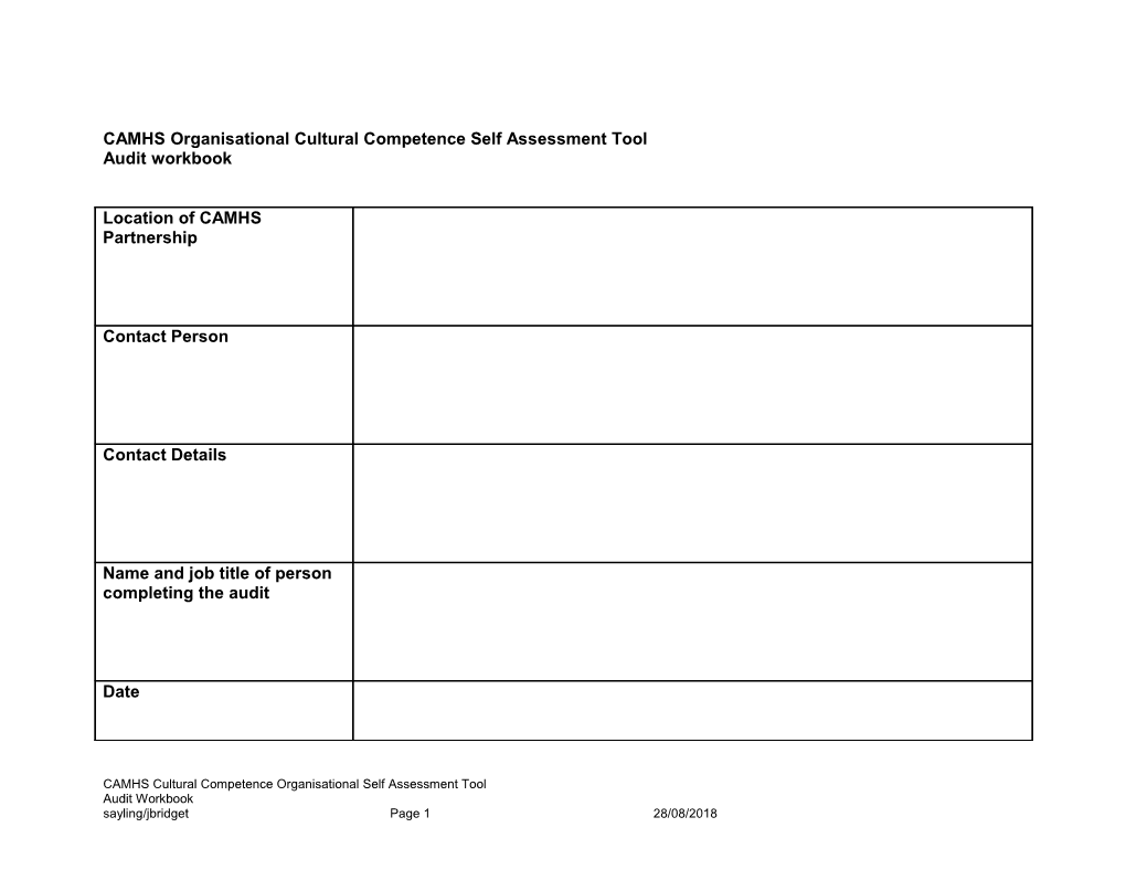 CAMHS Organisational Cultural Competence Self Assessment Tool