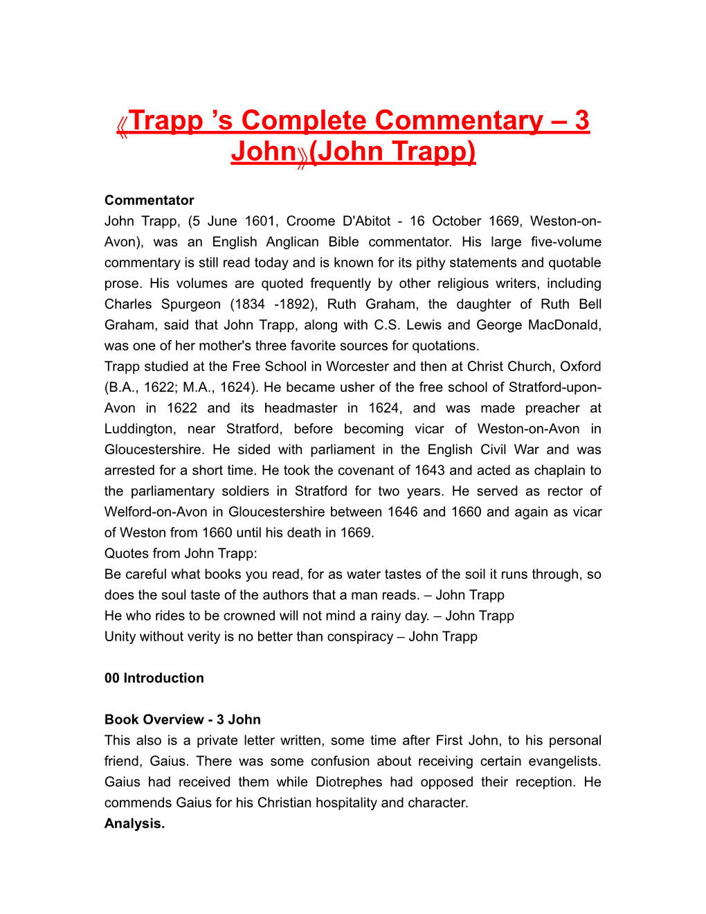 Trapp S Complete Commentary 3 John (John Trapp)
