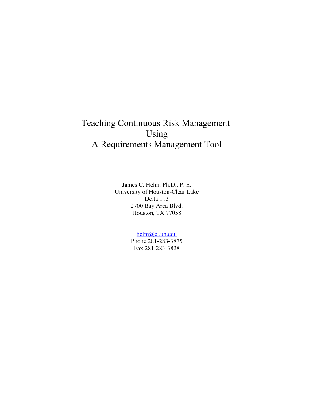 Teaching Continuous Risk Management