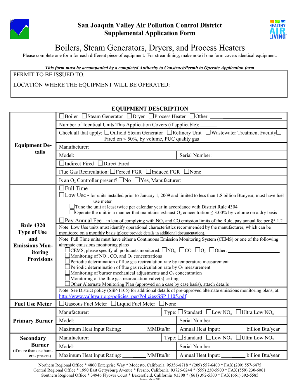 Boiler, Etc. Supplemental Application Form