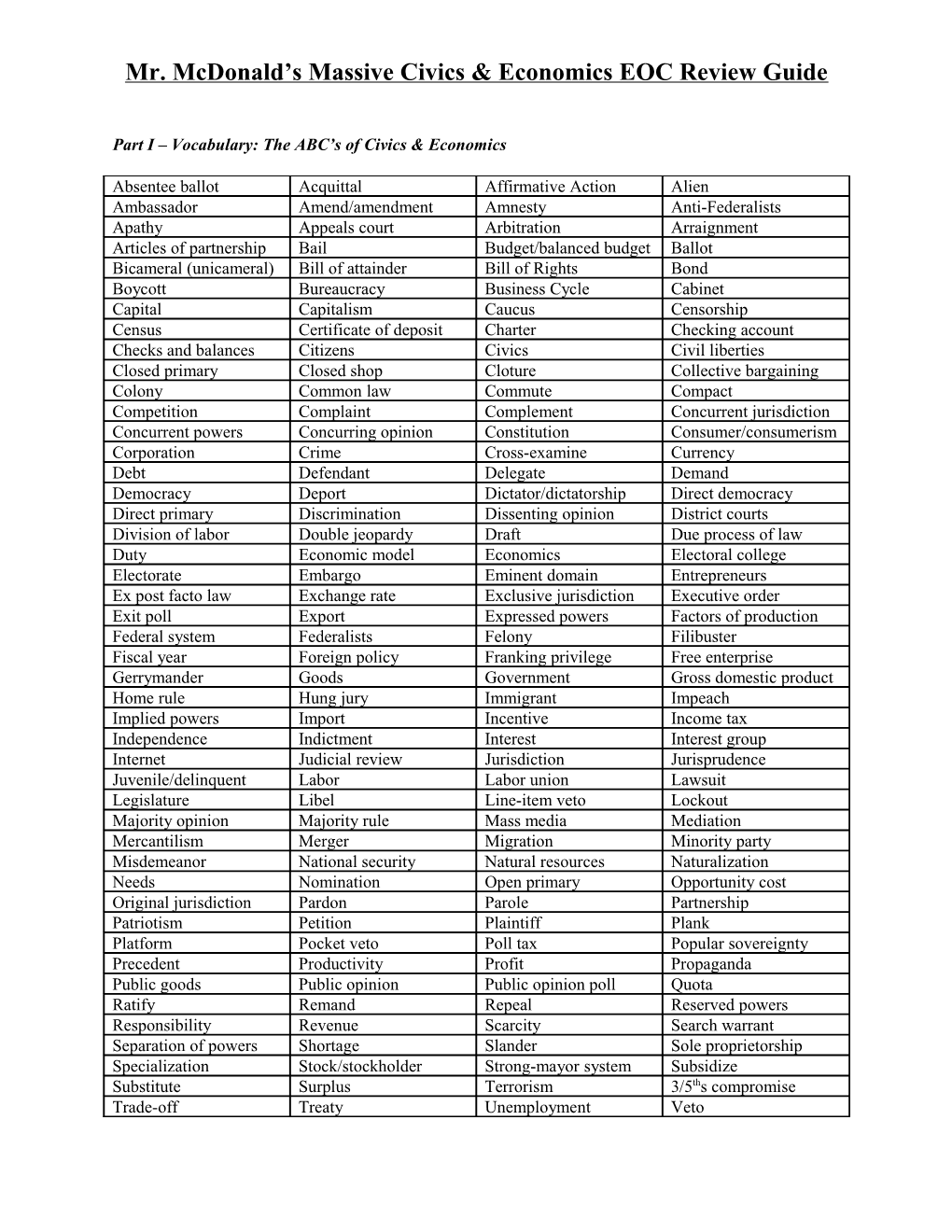 Mr. Mcdonald S Massive Civics & Economics EOC Review Guide