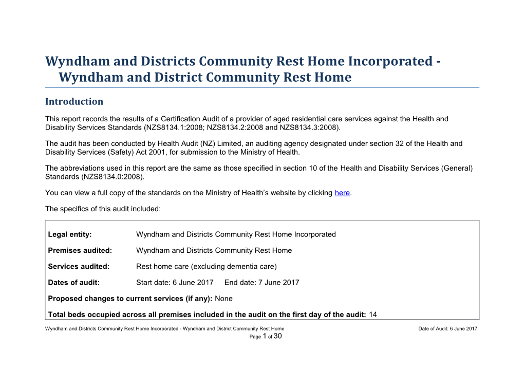 Wyndham and Districts Community Rest Home Incorporated - Wyndham and District Community