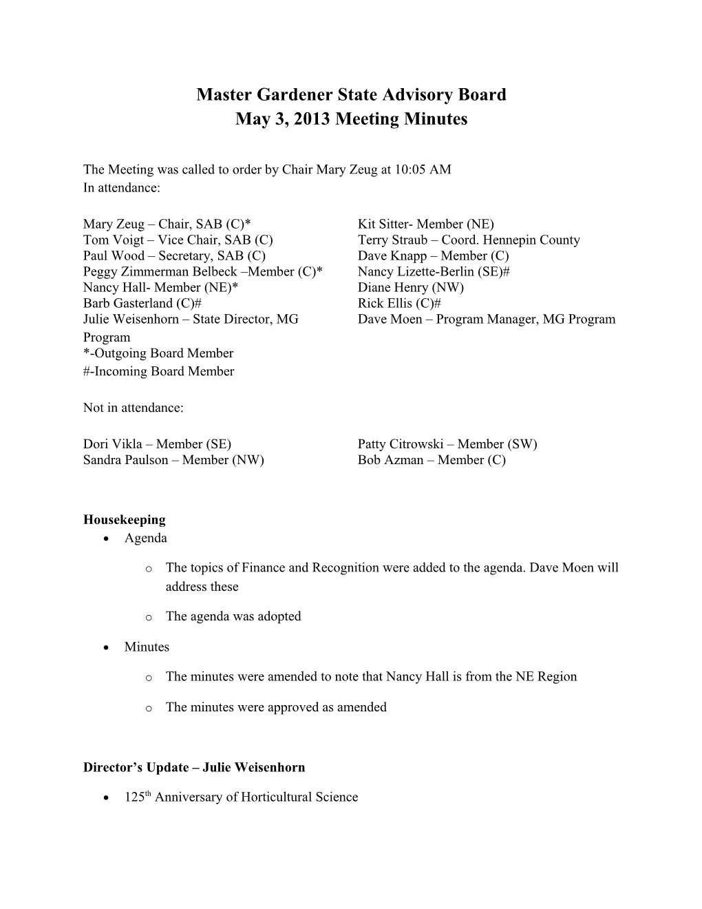 Notes from Meeting 4 May