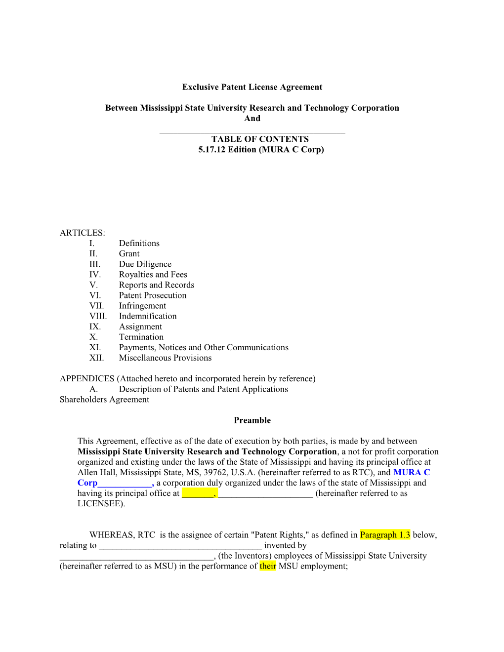 Model Patent License Agreement s1