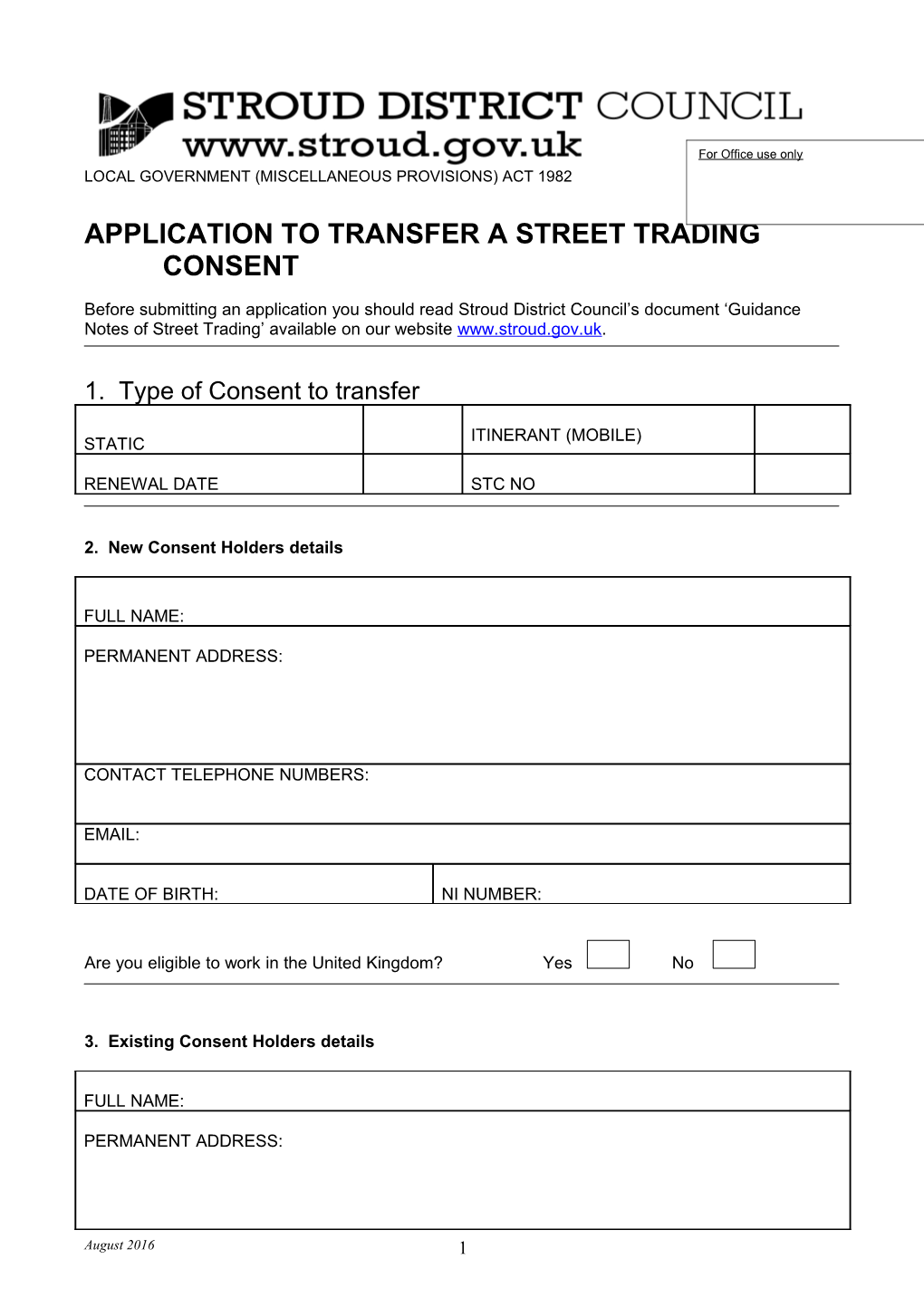 Application to Transfer a Street Trading Consent