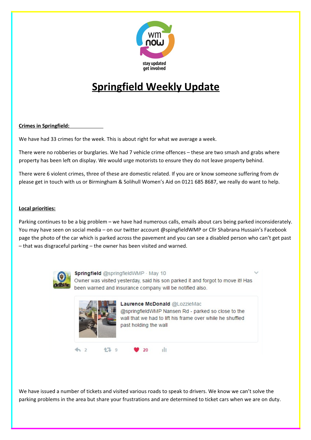 Springfield Weekly Update