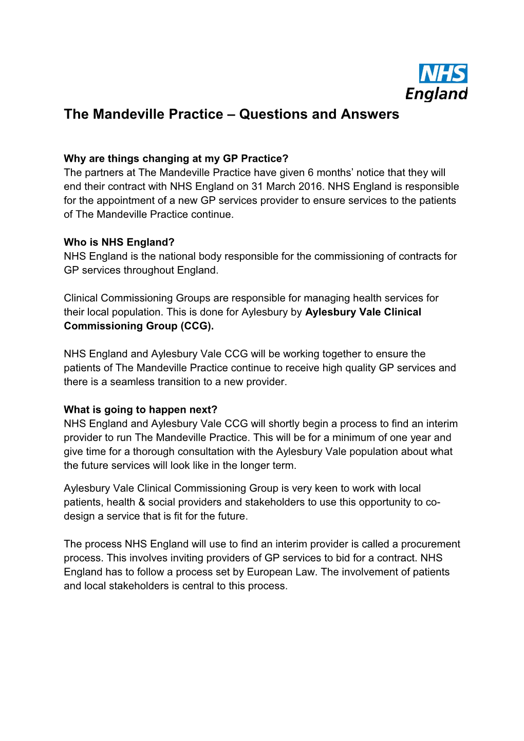 The Mandeville Practice Questions and Answers