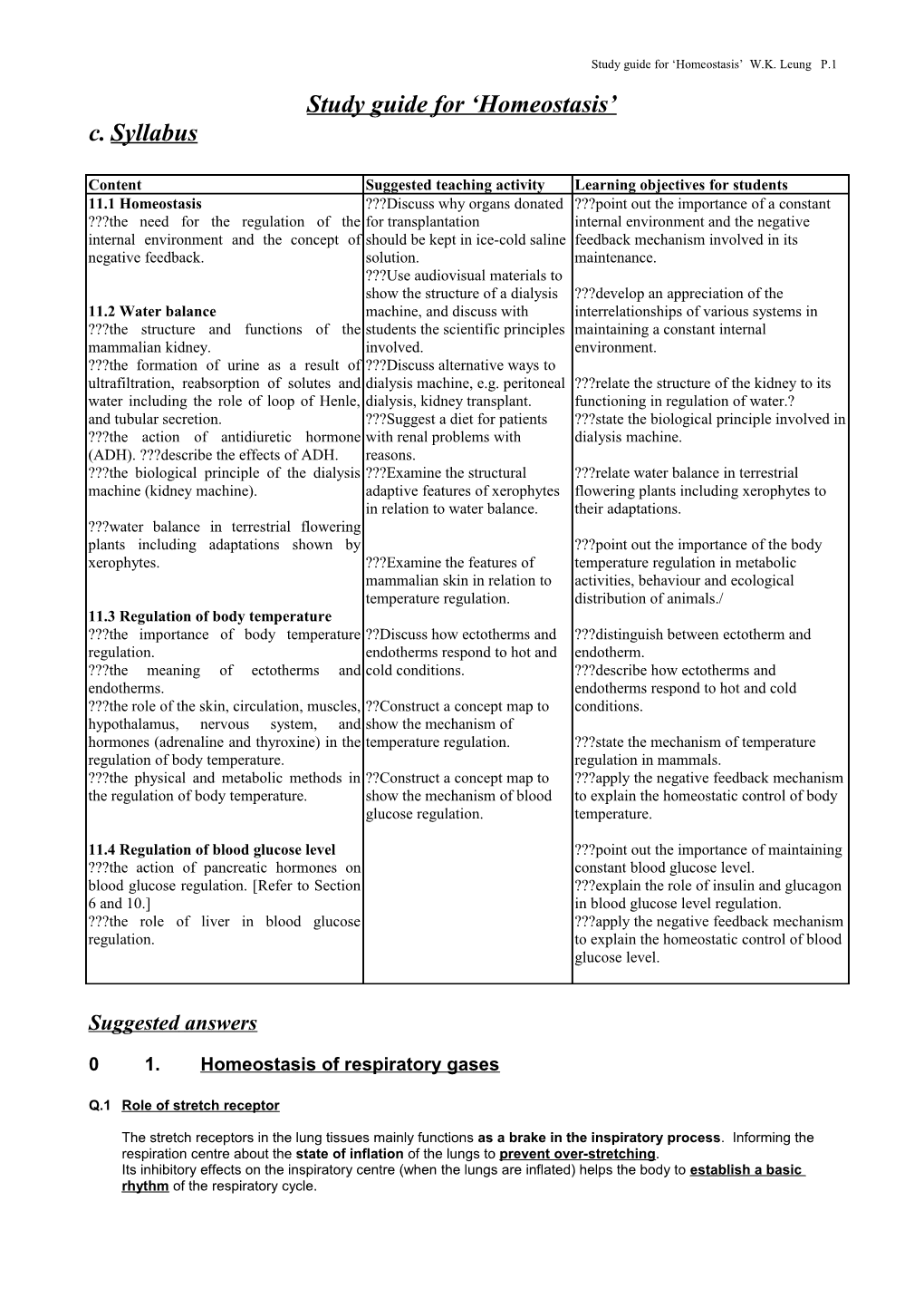 Study Guide for Homeostasis