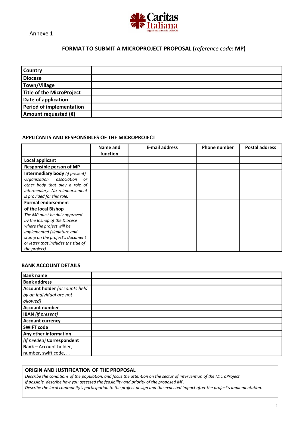 FORMAT to SUBMIT a MICROPROJECT PROPOSAL ( Reference Code: MP)