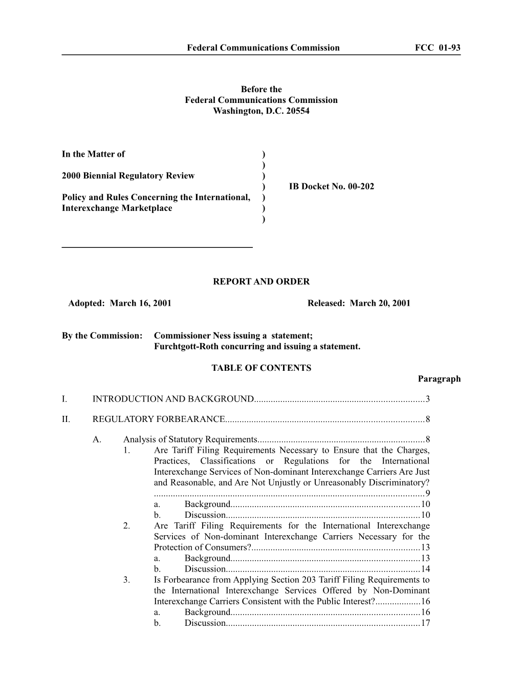 Federal Communications Commission FCC 01-93