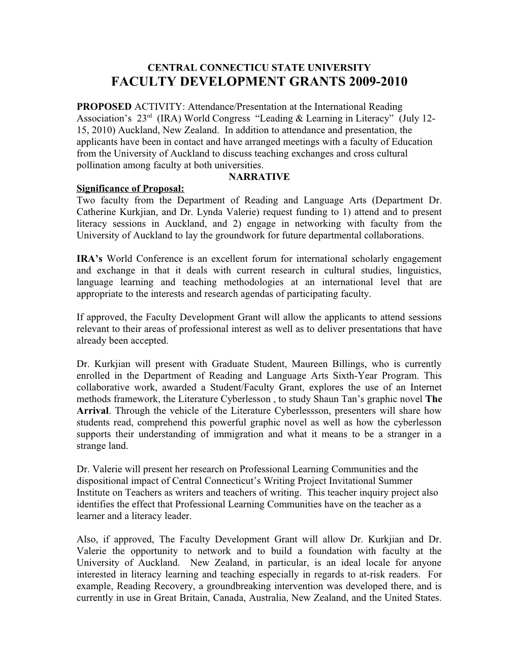 Faculty Development Grants 2007-2008