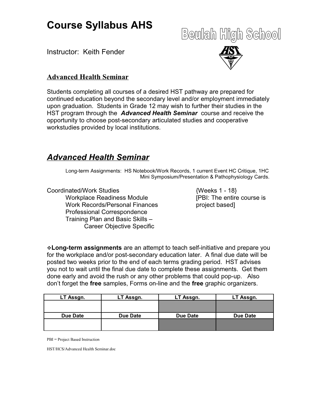 Advanced Health Seminar