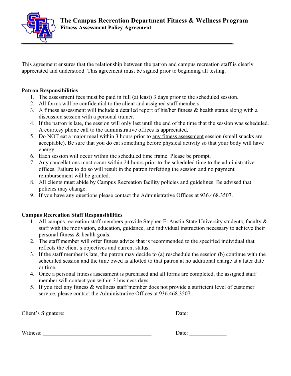 Personal Training Client Policy Agreement