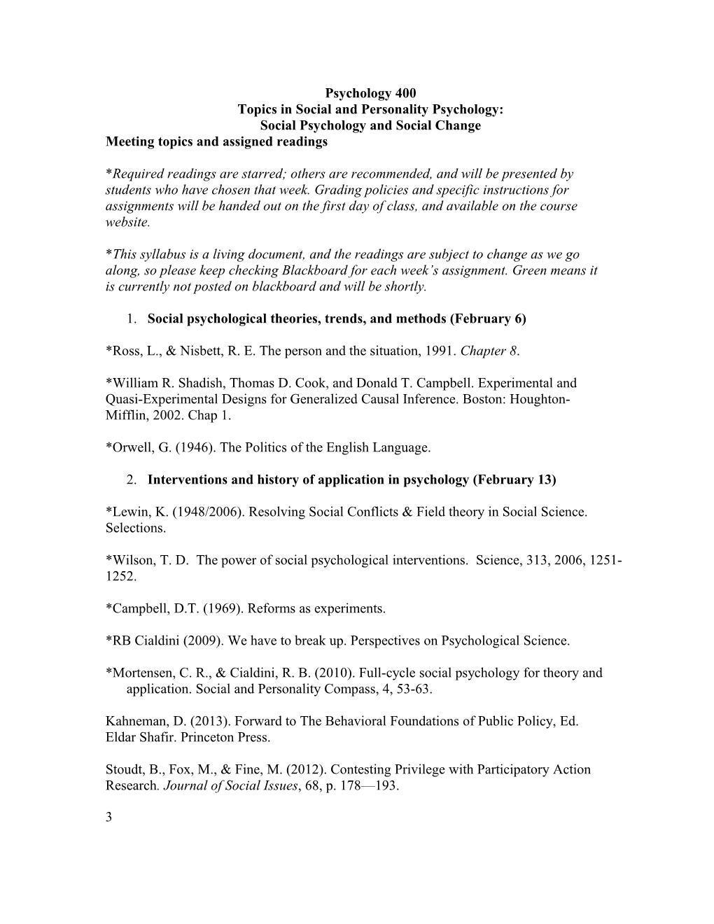 Topics in Social and Personality Psychology