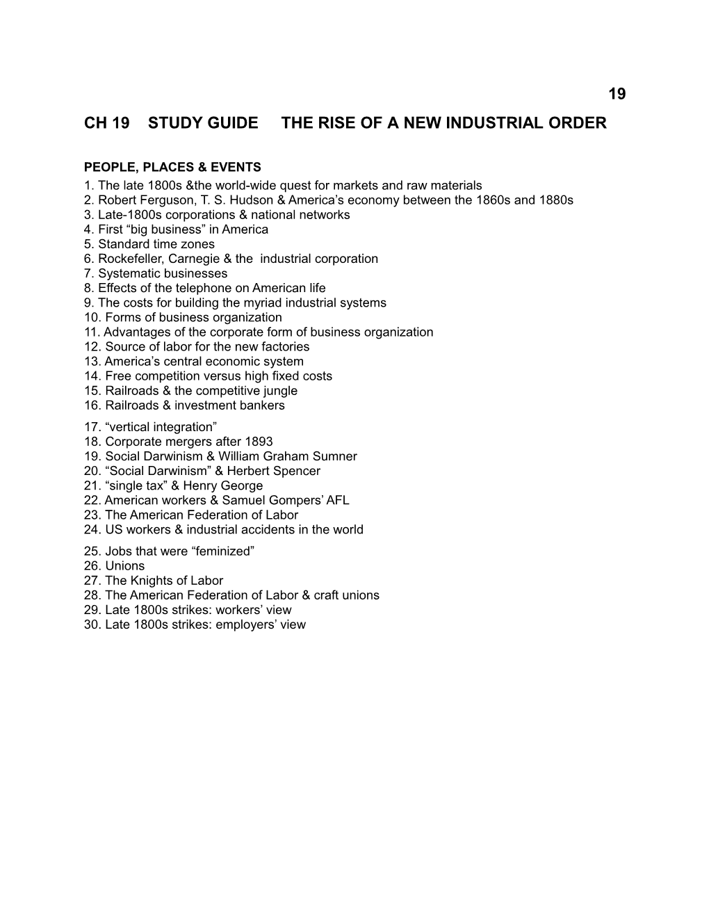 Ch 19 Study Guide the Rise of a New Industrial Order