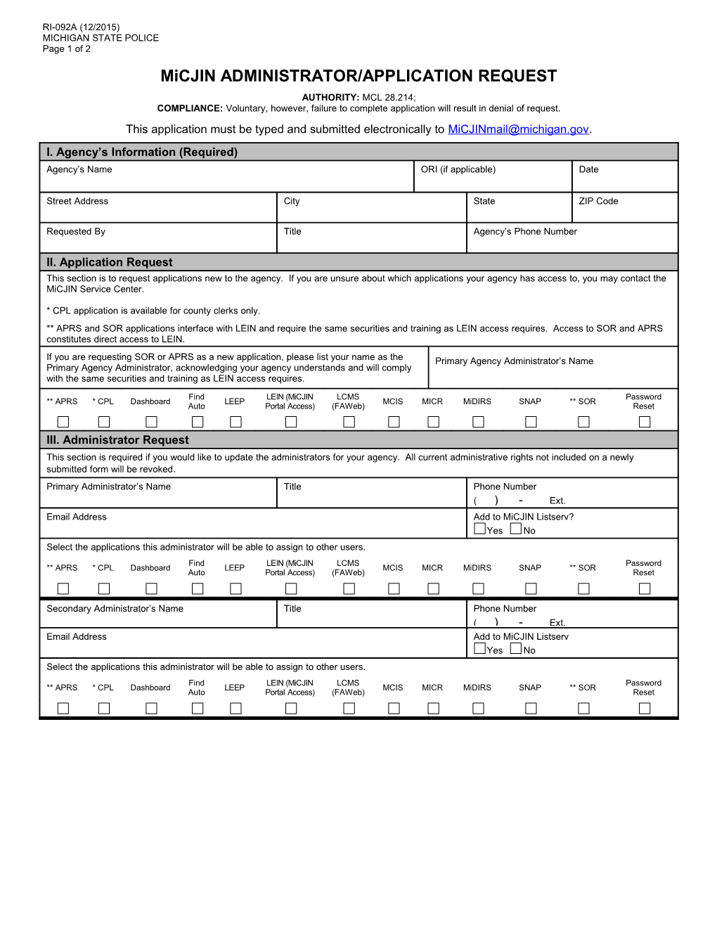 Micjin ADMINISTRATOR/APPLICATION REQUEST