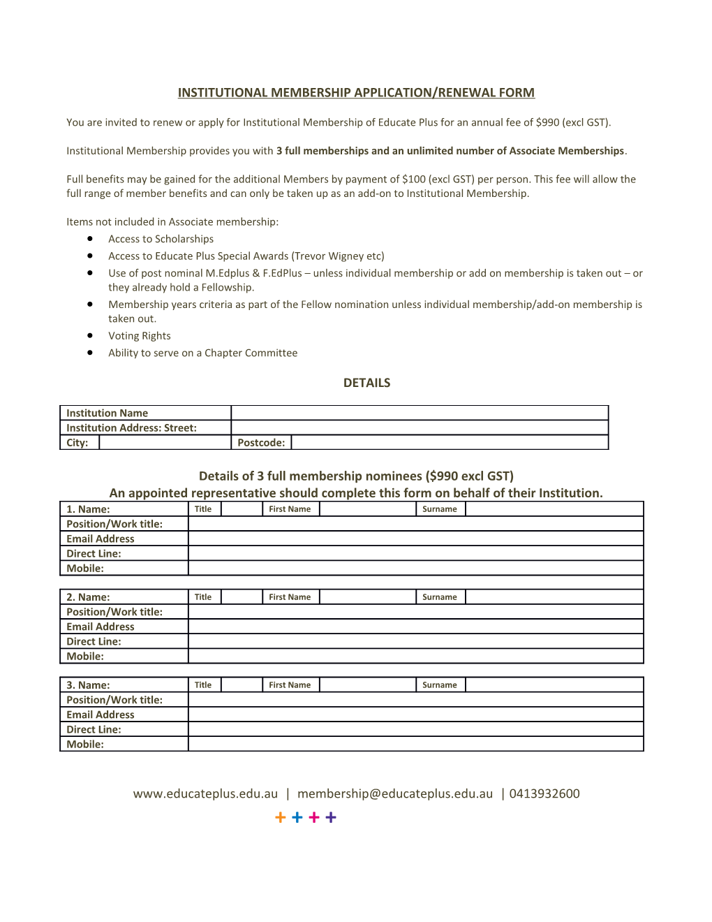 Institutional Membership Application/Renewal Form
