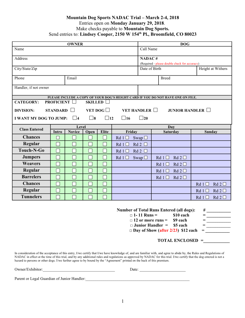 Mountain Dog Sports NADAC Trial March 2-4, 2018