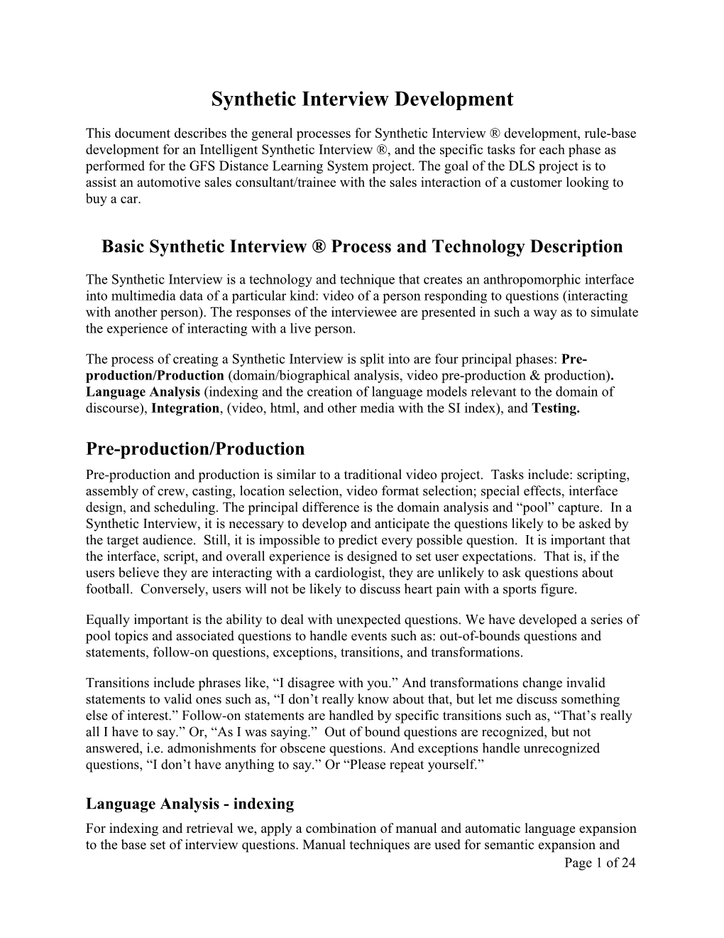Basic Synthetic Interview Process and Technology Description