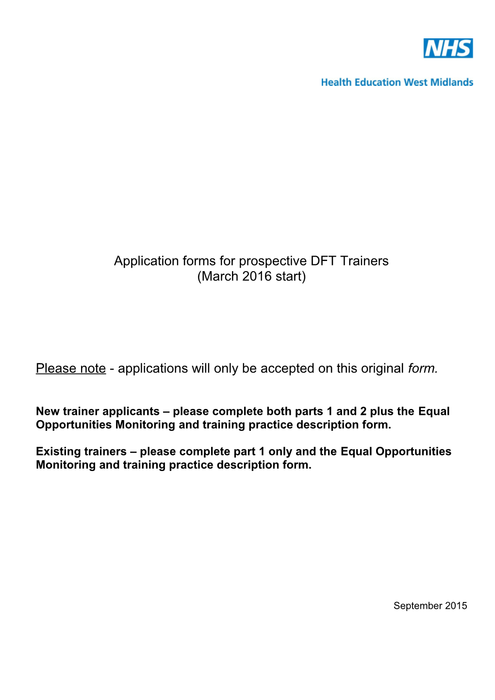 Application Forms Forprospective DFT Trainers