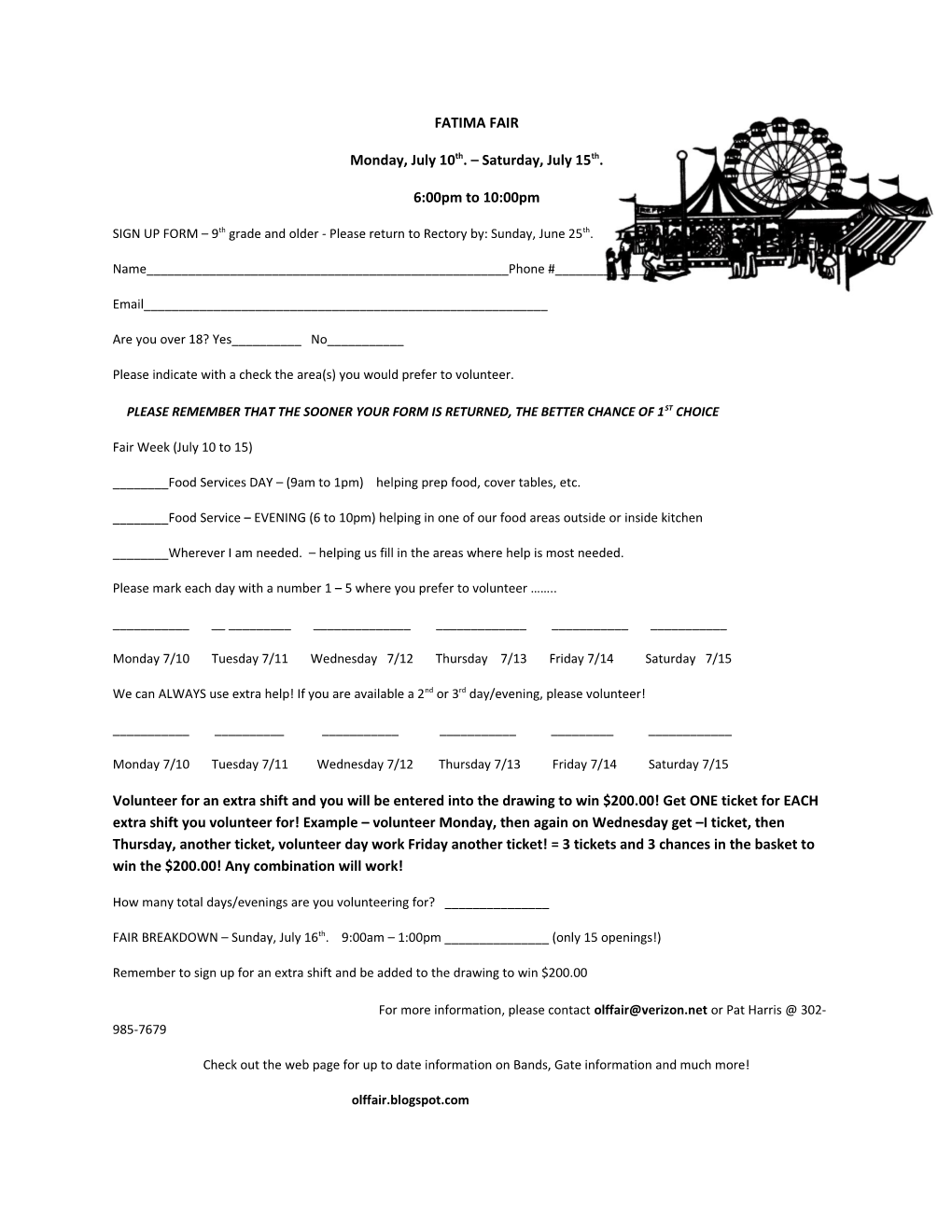 SIGN up FORM 9Th Grade and Older - Please Return to Rectory By: Sunday, June 25Th