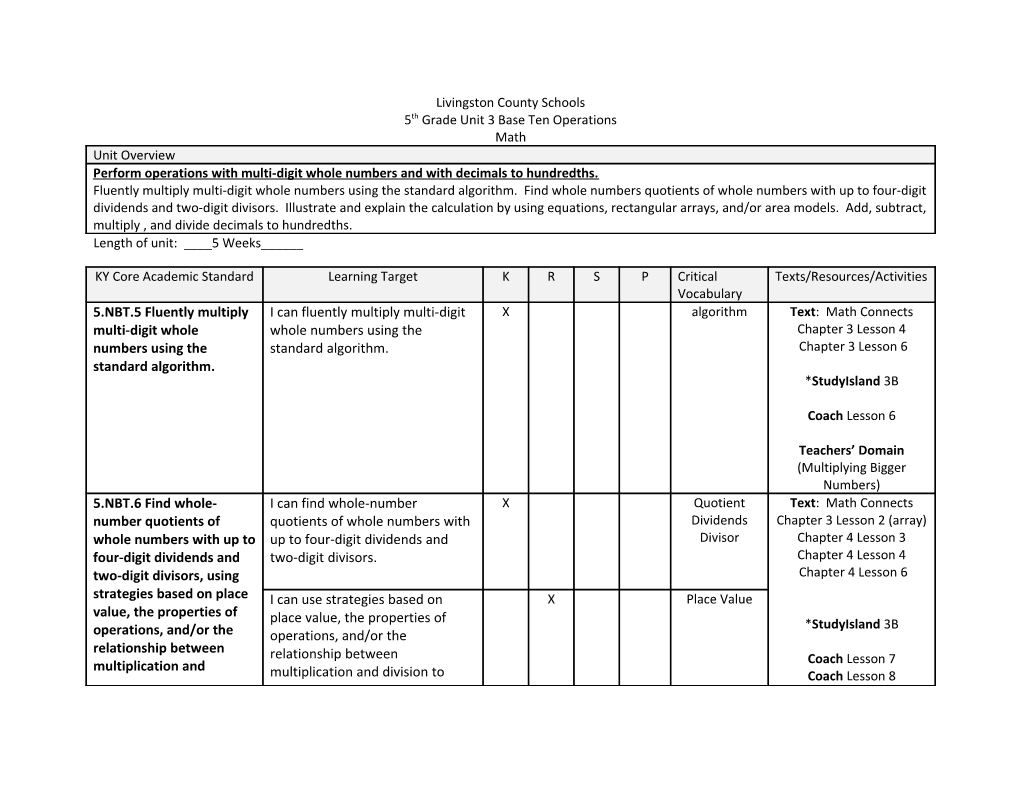 5Th Grade Unit 3 Base Ten Operations