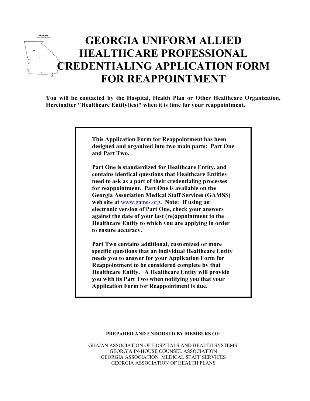 Georgia Uniform Allied Healthcare Professional Credentialing Application Form for Reappointment