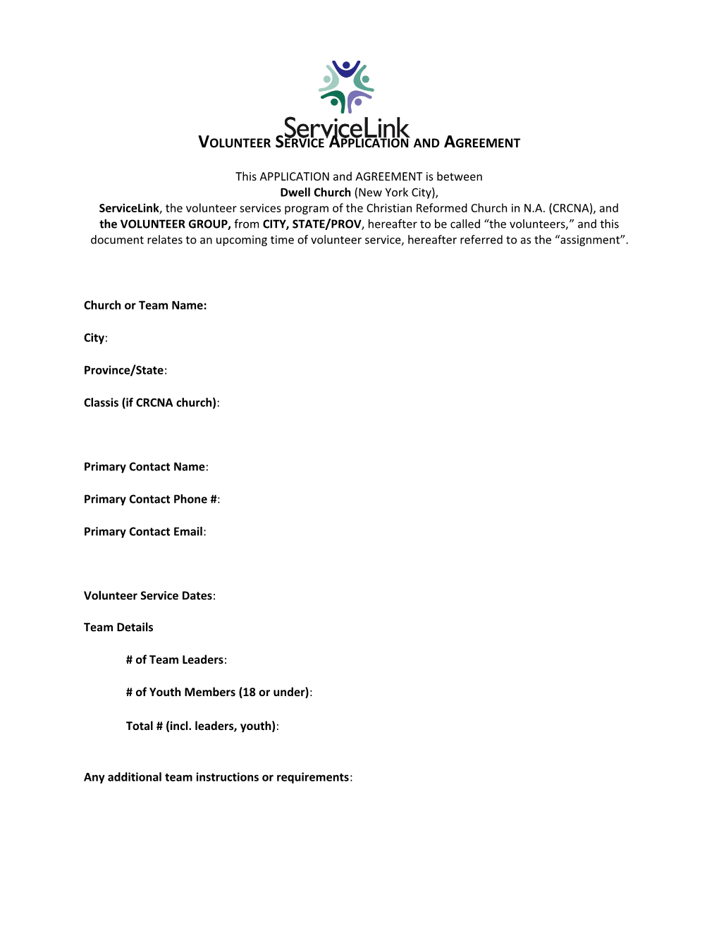 Dwell Service Agreement Form