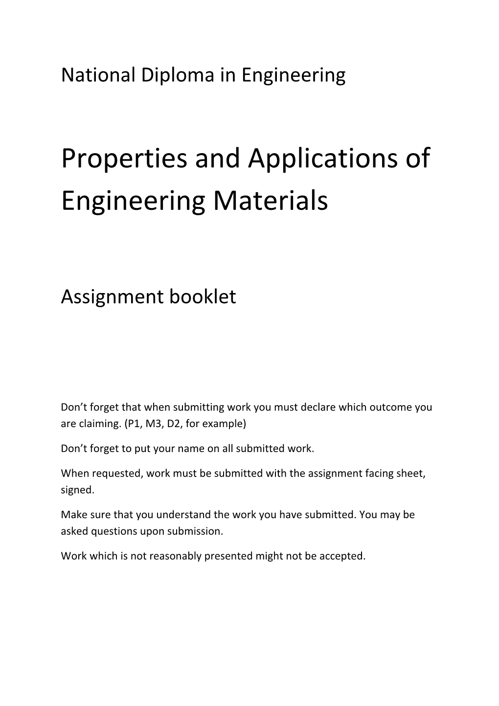 Properties and Applications of Engineering Materials