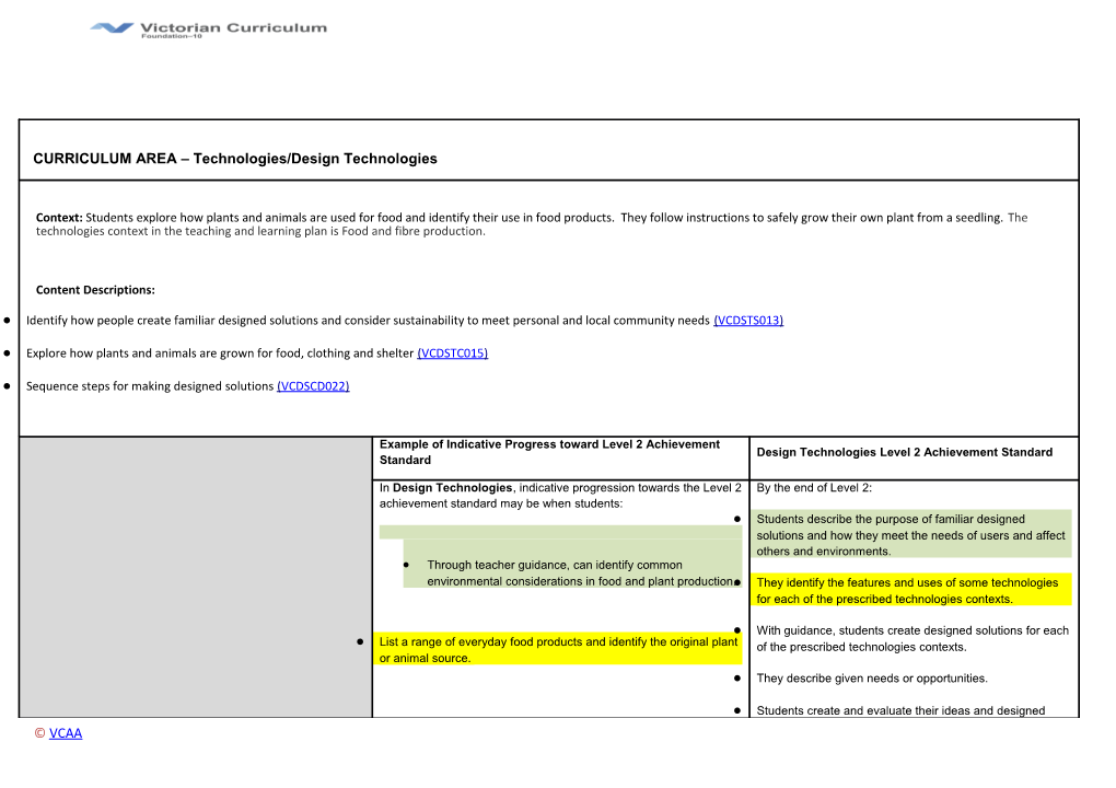 Example of Indicative Progress Toward Level 2 Achievement Standard