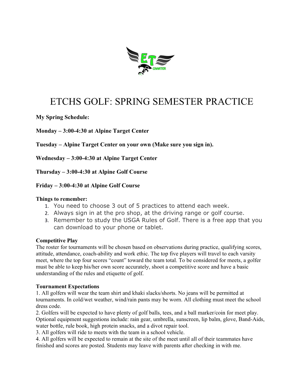 Etchs Golf: Spring Semester Practice