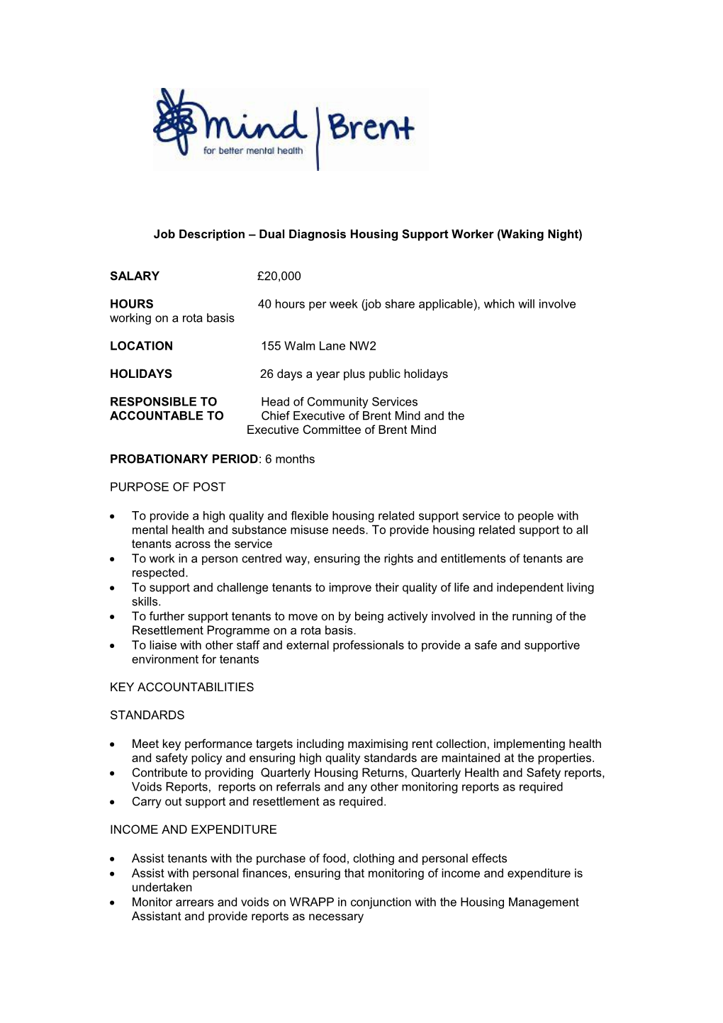 Draft Job Description Community Housing Support Worker