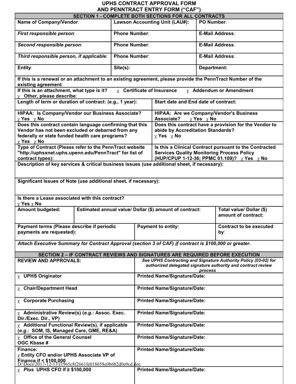 Uphs Contract Approval Form