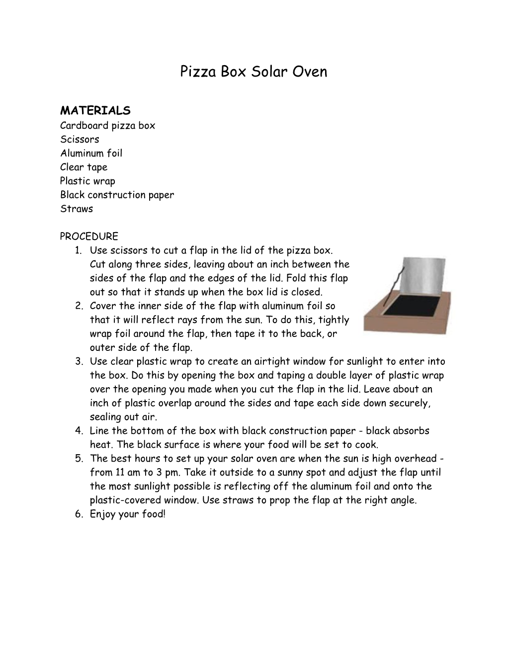 Pizza Box Solar Oven