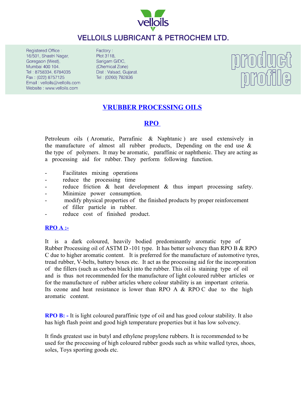 Vrubber Processing Oils