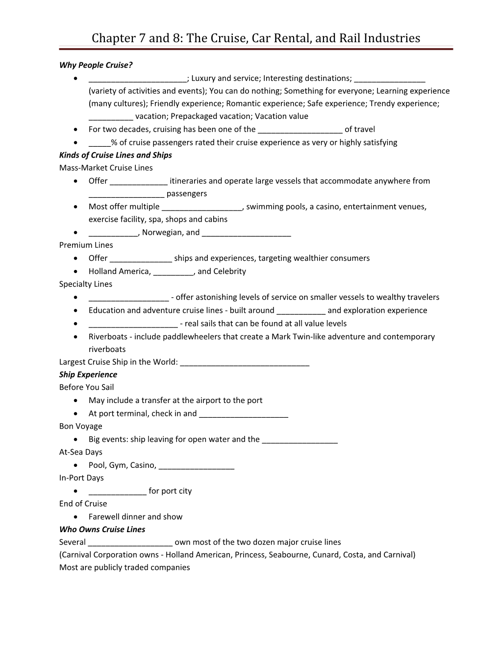 Chapter 7 And 8: The Cruise, Car Rental, And Rail Industries