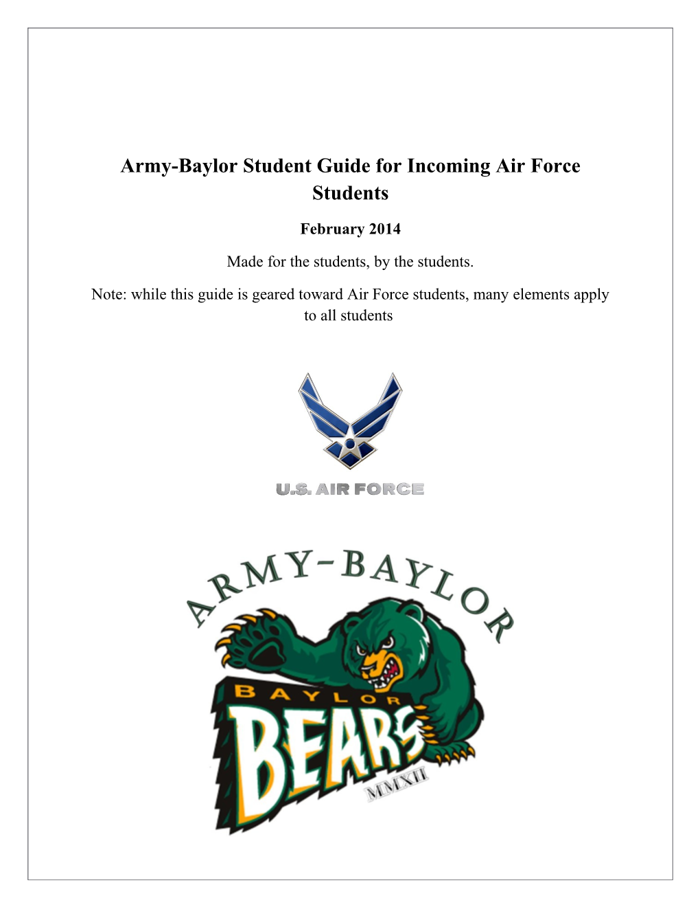 Army-Baylor Student Guide for Incoming Air Force Students