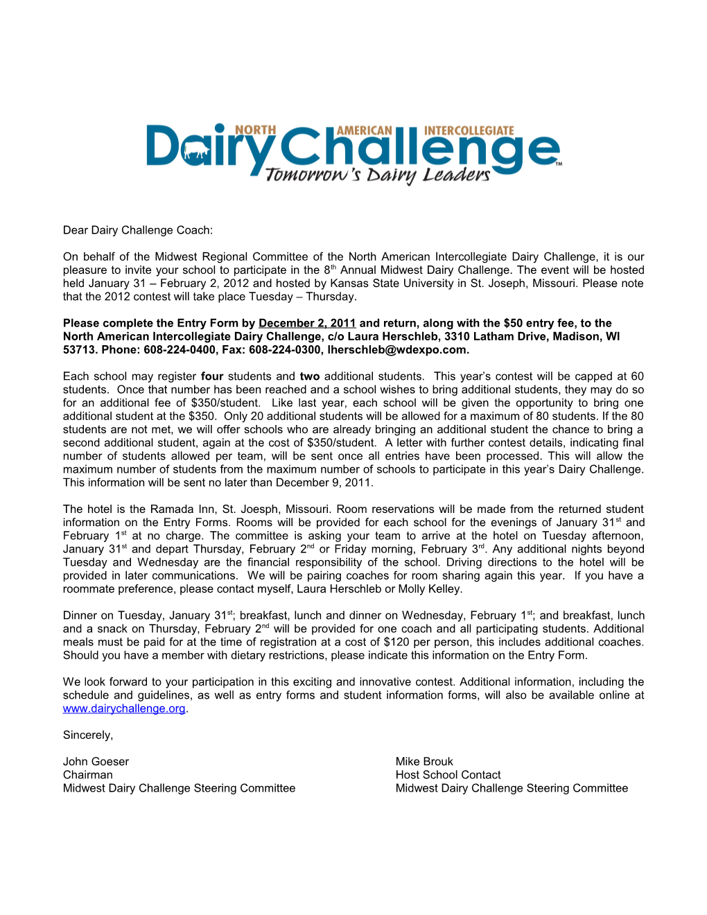 Dear Dairy Challenge Coach