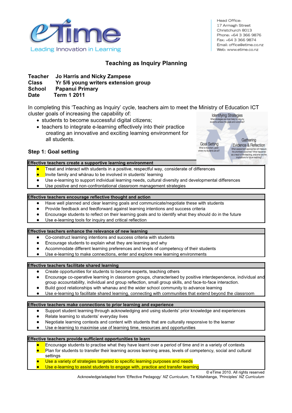 Teaching As Inquiry Planning s2