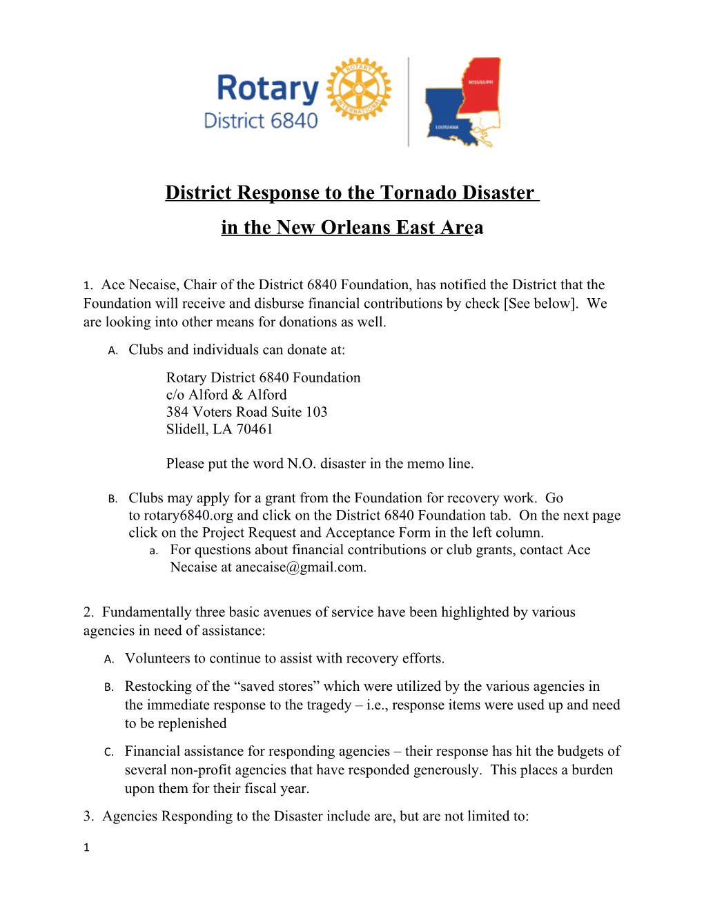 District Response to the Tornado Disaster