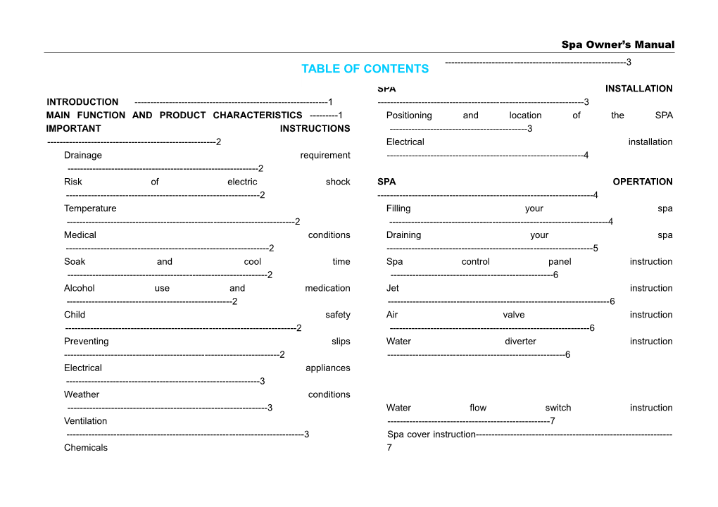 Spa Owner S Manual