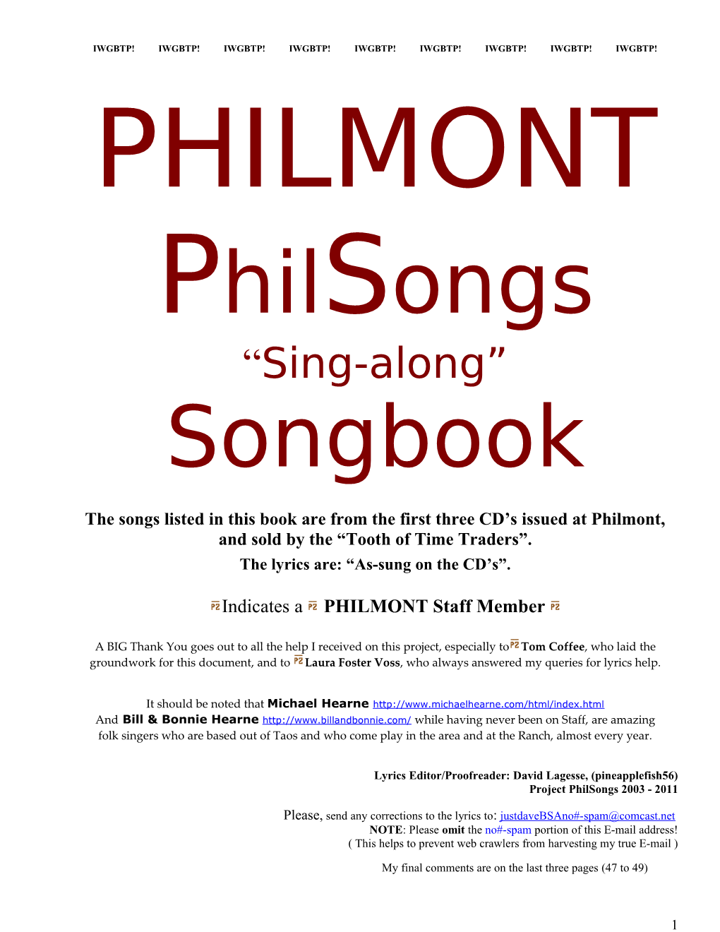 Philmont Philsongs Song Book