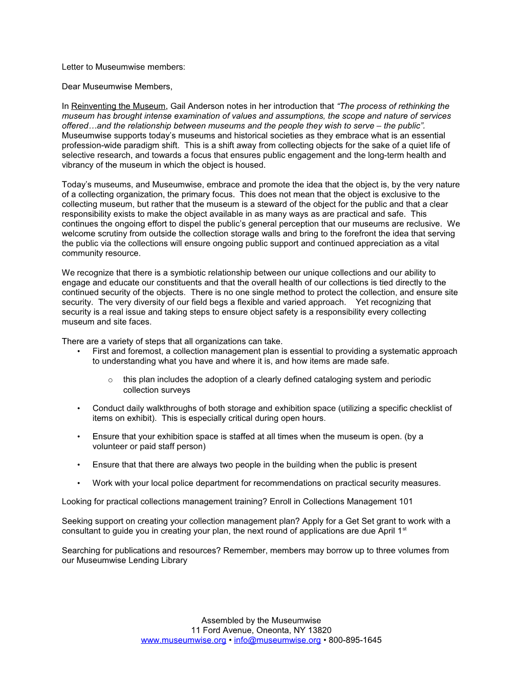 Letter to UHA Members