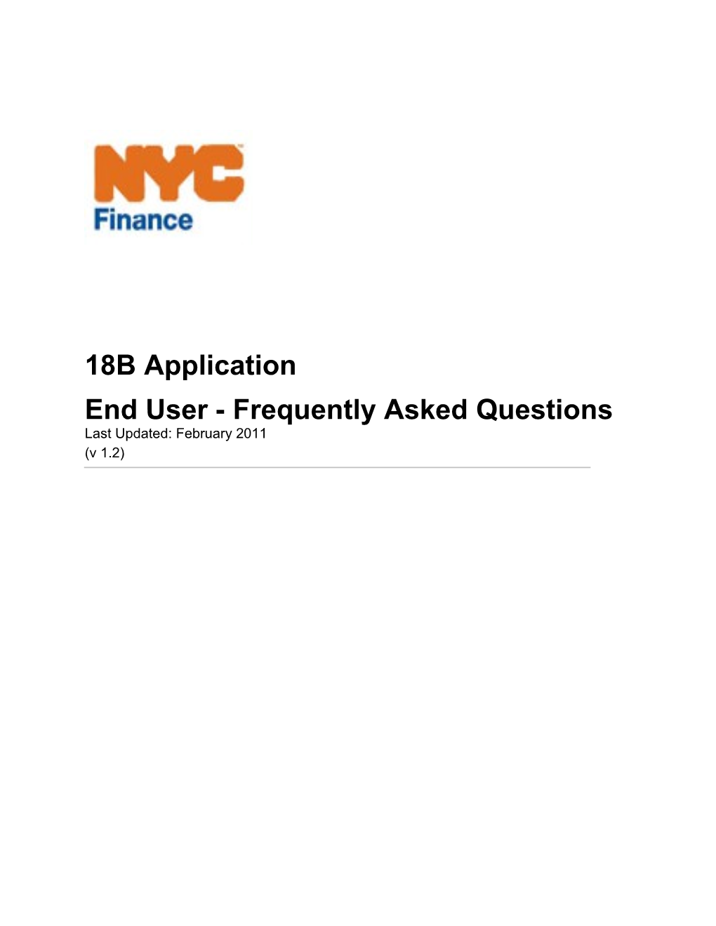 NYC/Department of Finance 18B End User FAQ