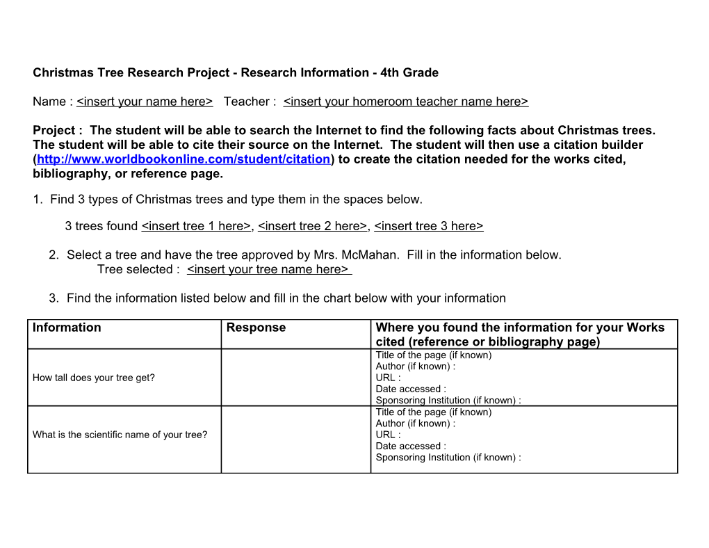 Christmas Tree Research Project - Research Information - 6Th Grade