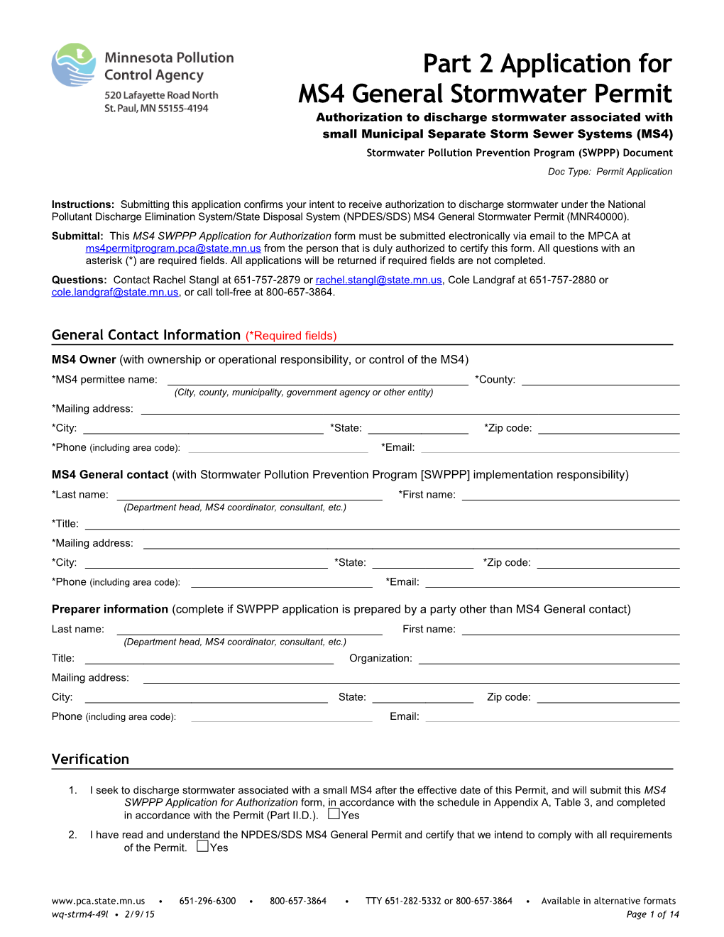 Part 2 Application for MS4 General Permit - Form