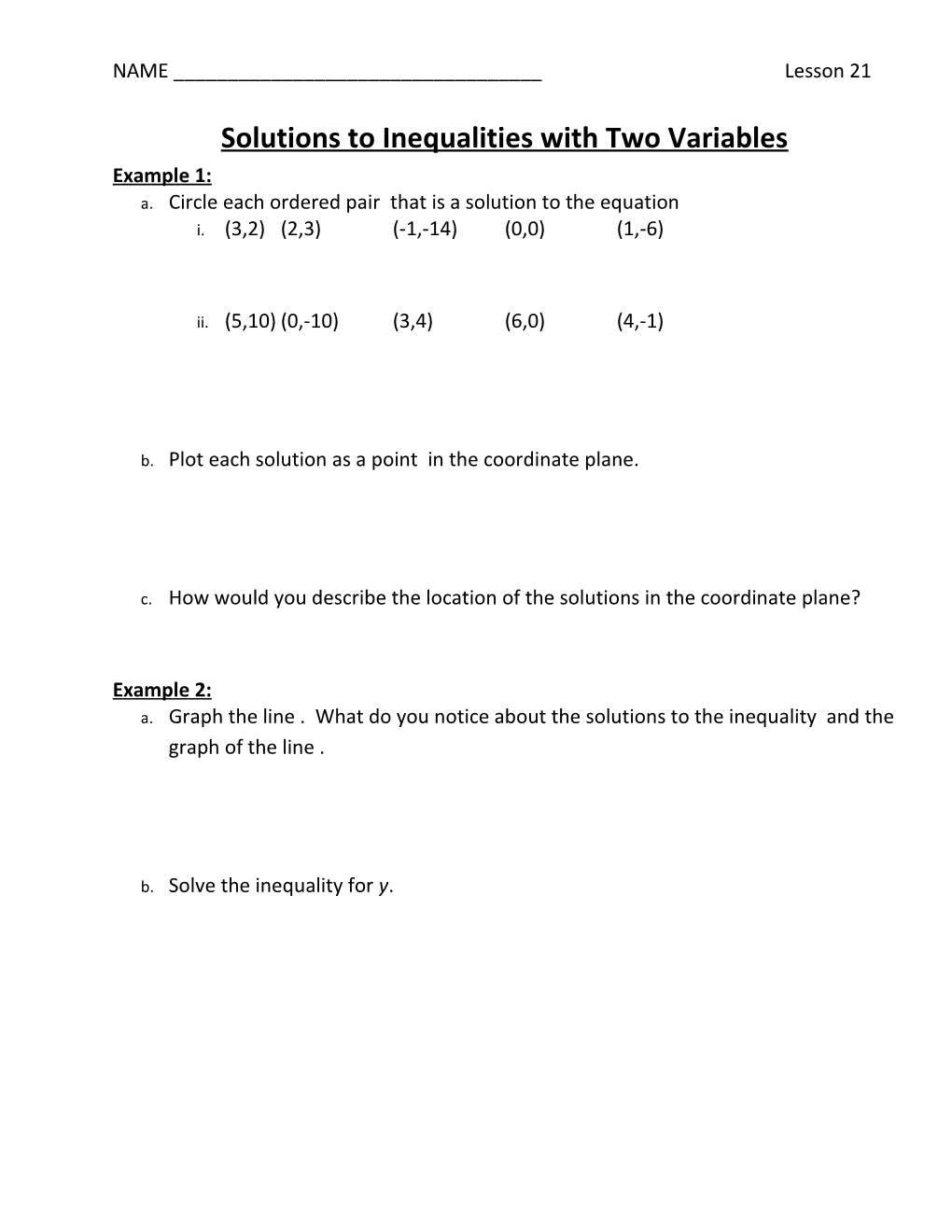 Solutions to Inequalities with Two Variables
