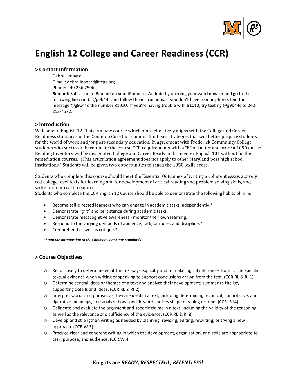 English 12 College and Career Readiness (CCR)